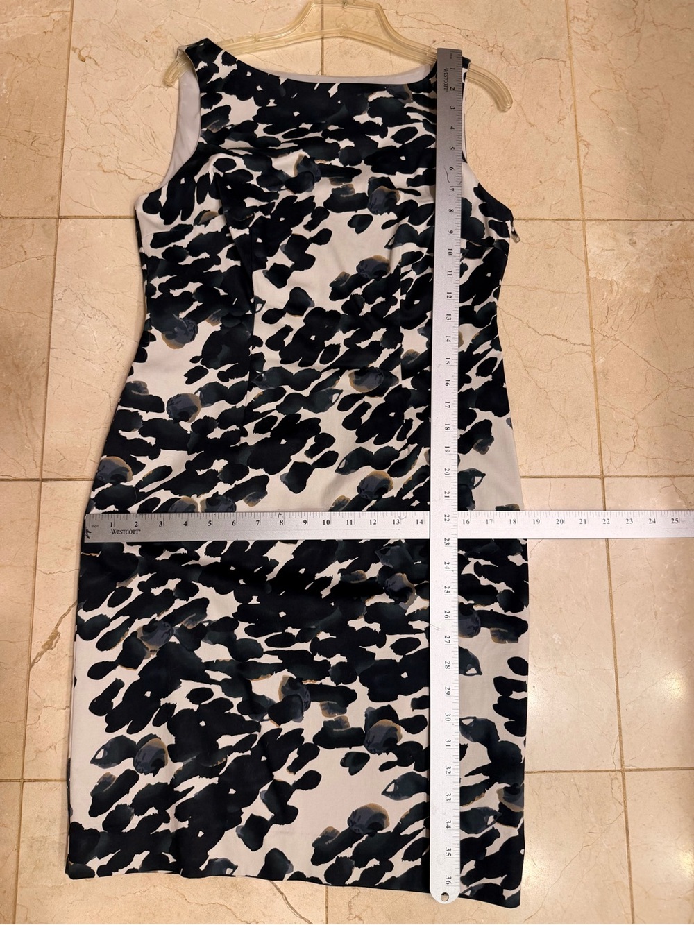 Ann Taylor Black & Cream Abstract Print Midi Sheath Dress, Side Zip, Lined, Sz 6 - Picture 12 of 12